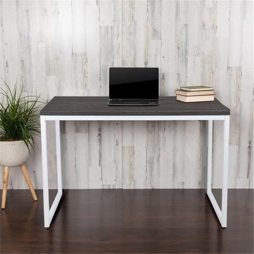 Kimberly Tiverton Industrial Modern Desk-Rustic Gray/White Commercial Grade Computer Desk-47" Sturdy Home Office Desk-Writing Desk