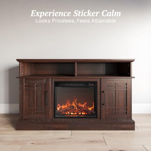Modern Espresso TV Stand with Electric Fireplace, view 5