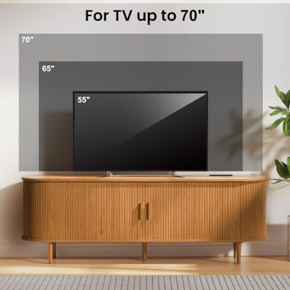 63 Inch Mid Century Modern TV Stand with Power Outlet for TVs up to 70 Inch, view 4