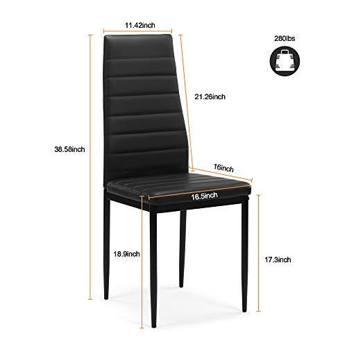 5-Piece Kitchen Dining Table Set Tempered Glass Tabletop, 4 Faux Leather Chairs - Black
