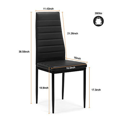 5-Piece Kitchen Dining Table Set Tempered Glass Tabletop, 4 Faux Leather Chairs - Black