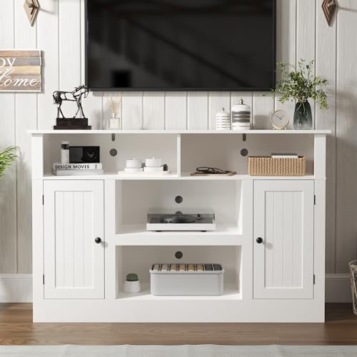Farmhouse TV Stand for 65 in TV, Modern Entertainment Center, White, view 4