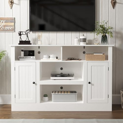 Farmhouse TV Stand for 65 in TV, Modern Entertainment Center, White, view 4