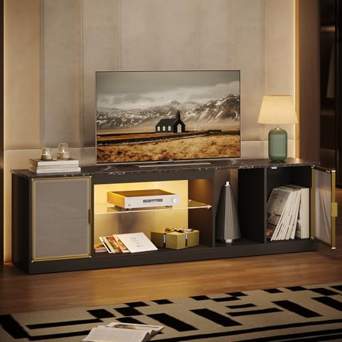 Black Marble RGB LED TV Stand for 65-75 Inch TV, view 8