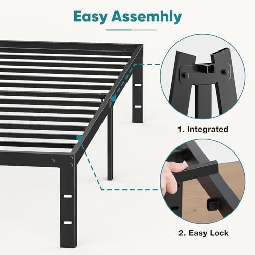 Black Metal Platform Bed Frame with Storage, Heavy Duty Slat Support, view 7