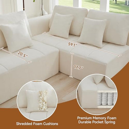 170'' Boneless Modular Couches for Living Room, Compressed Cloud Sectional Modern Sofa, L Shaped 7 Seater Upholstered Memory Foam Oversized Sofa, No Assembly, Chenille Beige