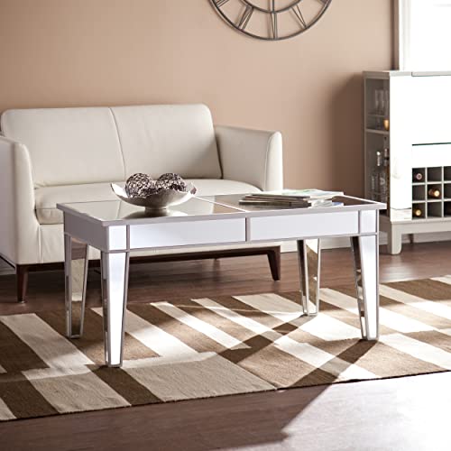 Southern Enterprises Mirage Cocktail Table - Mirror Finish w/Silver Trim - Glam Style