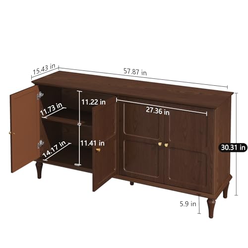 58'' Mid-Century Modern Sideboard Buffet Cabinet with Storage, view 3