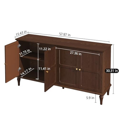 58'' Mid-Century Modern Sideboard Buffet Cabinet with Storage, view 3