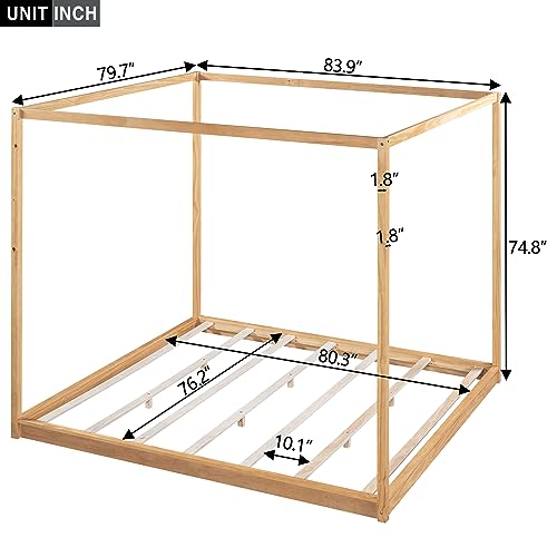 Modern King Size Wood Canopy Bed Floor Platform Bed Frame/No Box Spring, view 4