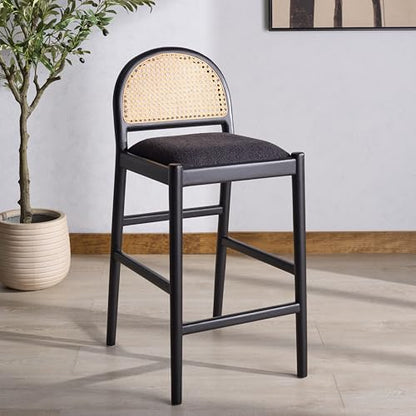 SAFAVIEH Couture - Laylie 37-Inch Counter Stool - Black Solid Wood & Cushion with Natural Cane Rattan Weave - Fully Assembled - Ideal for Kitchen, Dining Room (SFV1608D)