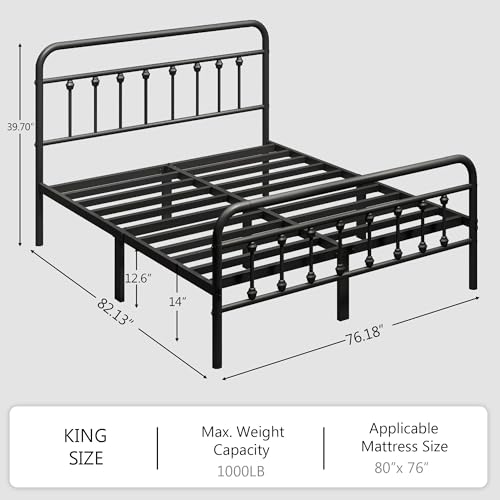 King Size Metal Bed Frame, Victorian Style Headboard and Footboard, view 3