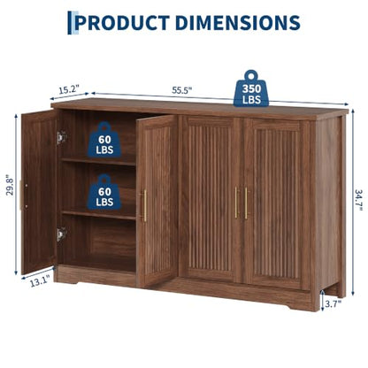 55.5” Fluted Sideboard Buffet Cabinet with 4 Doors, view 3
