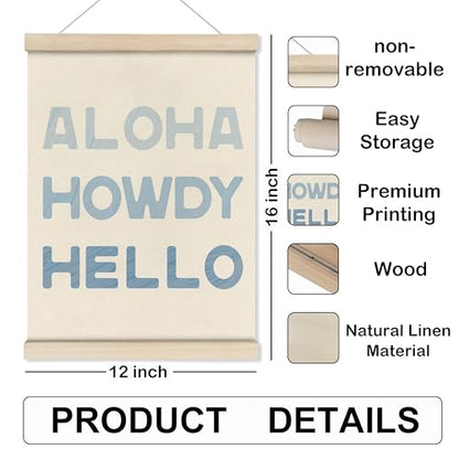 Blue Coastal Cowgirl Howdy Aloha Poster Hanger Frame, Howdy Wall Art,Western Trendy Sign Wall Art with Wooden Frames,Preppy Cowgirl Wall Hanging Banner Decor for Living Room Bedroom, 12x16 Inch