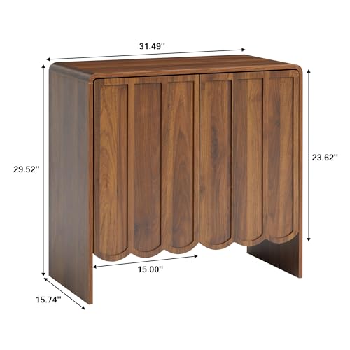 Sideboard Buffet Cabinet, Accent Storage Cabinets with 2 Doors, Farmhouse Wood Cabinet with Adjustable Shelves and Wave Panel for Living Room, Dining Room, Entry - Walnut