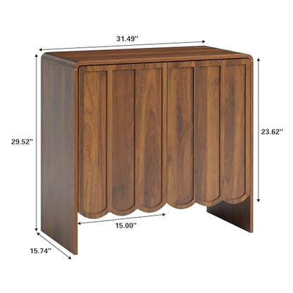 Sideboard Buffet Cabinet, Accent Storage Cabinets with 2 Doors, Farmhouse Wood Cabinet with Adjustable Shelves and Wave Panel for Living Room, Dining Room, Entry - Walnut