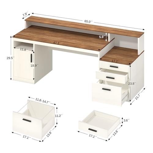 65" Computer Desk with 3 Drawers & Printer Shelf for Home Office, view 3