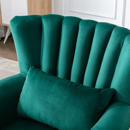 Mid-Century Modern Accent Chair Comfy Single Sofa Chair Channel Back Armchair with Small Pillow for Living Roon Bedroom Club - Velvet, Green