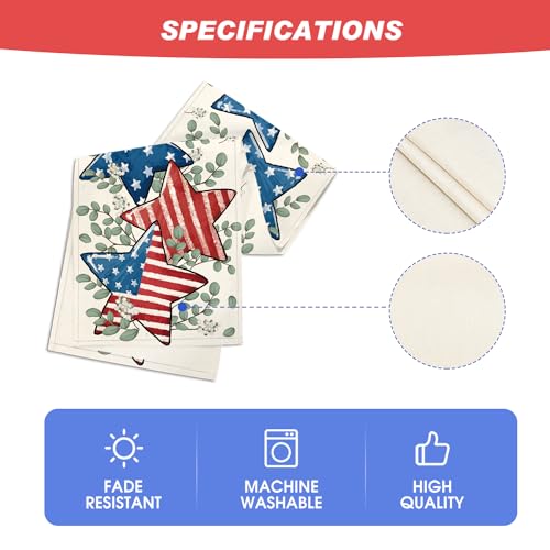 American Flag Stars Eucalyptus 4th of July Table Runner, Memorial Day Kitchen Dining Table Decoration for Home Party Decor 13x72 Inch