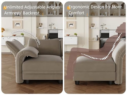 Sectional Couch Convertible Oversize U Shaped Modular Sectional Sofa with Storage Easy Clean Anti-Scratch 14 Seat Velvet Sectional for Living Room, Brown