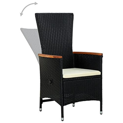 5-Piece Garden Dining Set with Cushions, Black and Cream White Outdoor PE Rattan Furniture with Adjustable Backrest Patio Chairs for Balcony and Terrace
