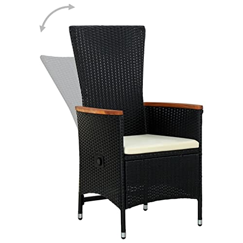 5-Piece PE Rattan Outdoor Furniture Set, Black and Cream White Garden Dining Set with Adjustable Backrest Chairs and 31.5 Inch Square Patio Table