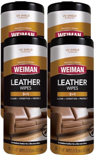 Leather Cleaner Wipes - Clean Condition UV Protection Help Prevent Cracking or Fading of Furniture, Car Interior, Couch, and Shoes, 4 Pack