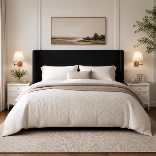 King Size Bed Frame with Wingback Headboard, Velvet Upholstered BedFrame, view 2