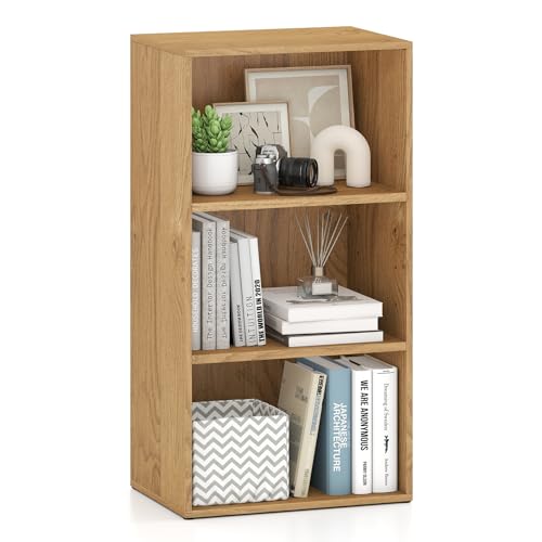 3 Shelf Bookcase, Modern Bookshelf Cube Storage Organizer, Open Storage Cabinet Multi-Functional Home Office Bedroom Furniture Display Bookcases, Natural