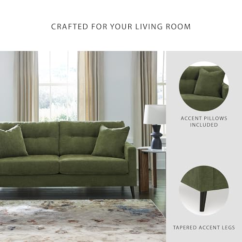 Signature Design by Ashley Bixler Sofa, No Assembly Required, Olive Green Chenille Upholstered 3-Seater Couch, Anti-Sag Platform Foundation, Button-Tufted Back, Living Room Furniture, 79 Inches