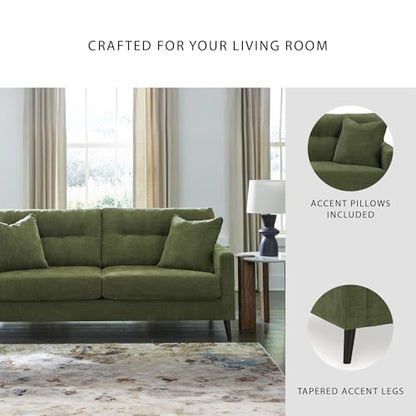 Signature Design by Ashley Bixler Sofa, No Assembly Required, Olive Green Chenille Upholstered 3-Seater Couch, Anti-Sag Platform Foundation, Button-Tufted Back, Living Room Furniture, 79 Inches