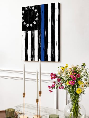 NuYeBiofx Independence Day American Flag Canvas Wall Art Prints,48"x32" Framed Picture Artwork Retro Blue Black Stripes Printed Canvas Oil Painting for Living Room Bedroom Office,Ready to Hang