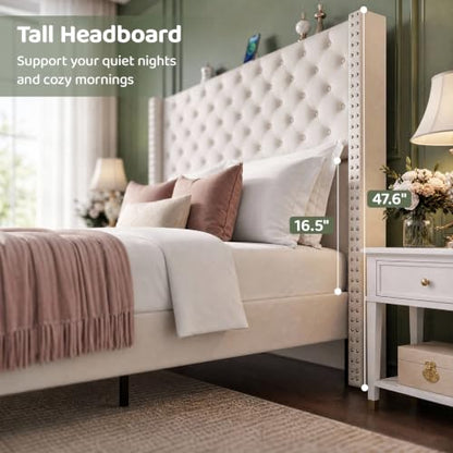 Queen Upholstered Bed Frame with RGB LED Lights and Charging Station, view 7