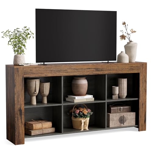 TV Stand with Storage, 63-Inch Entertainment Center with Shelves, view 2