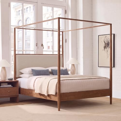 RuiSiSi Queen Size Canopy Bed Frame with Boucle Headboard, view 4