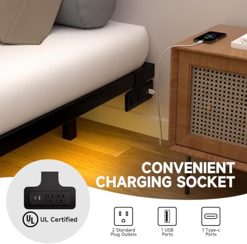 Floating Bed Frame King Size with LED Lights and Charging Station, view 6