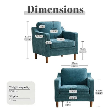 Accent Chair, Living Room Chairs, Mid Century Reading Armchair, Chenille with Solid Wood Foot, Upholstered Modern Decor for Bedroom, Apartment