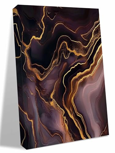 NuYeBiofx Natural Abstract Purple Marble Texture Canvas Wall Art Prints,30"x20" Framed Picture Artwork Gold Crack Stripe Art Printed Canvas Oil Painting for Living Room Bedroom Office,Ready to Hang