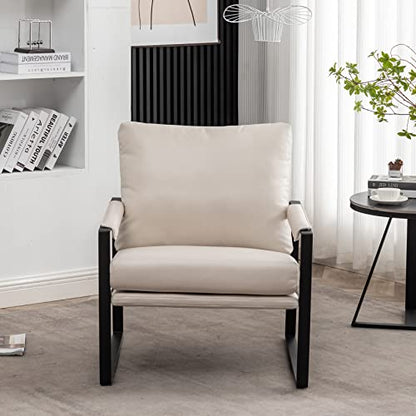 Modern Faux Leather Accent Chair, Upholstered Armchair with Metal Frame, Thick Seat Cushion and Oversized Back Pillow, Easy-Clean Lounge Chair for Living Room, Bedroom, Office and Reception