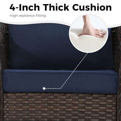 77 inch Outdoor Wicker 3 Seater Sofa, All-Weather Use Patio Rattan Sofa with Seat and Back Cushion, Ideal for Porch, Backyard, Balcony, Poolside, Blue