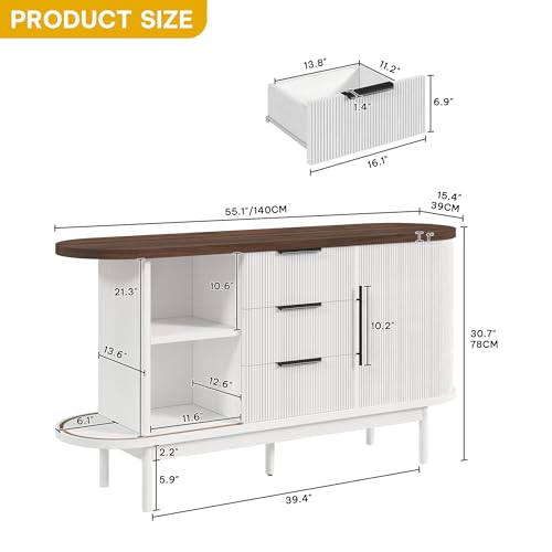 Fluted Sideboard Buffet Cabinet with Storage, White & Brown, view 4