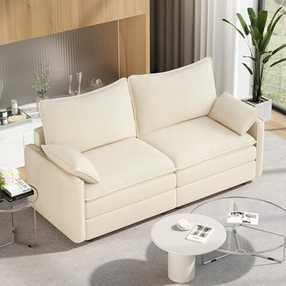 74'' Sectional 2 Seat Cloud Loveseat with 2 Throw Pillows, Modern Chenille Love Seat, Cozy Sofa for Living Room, Office and Bedroom, White