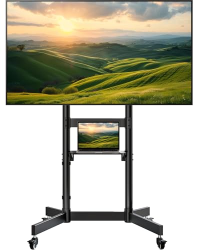 Heavy-Duty Rolling TV Stand for 55–100" Screens — Supports 165 lbs, Stable Mobile TV Cart with Shelf & Locking Wheels, Max VESA 800x600mm, Black