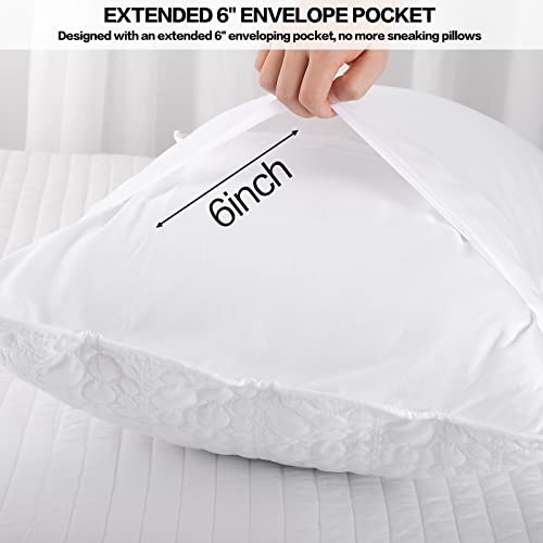 Standard Size Pillow Shams Set of 2, Ultra Soft Breathable 20 x 26 Inches Quilted Pillow Cases Envelope Closure for Sleeping, Decorative Microfiber Bed Pillowcases Easy Care, White