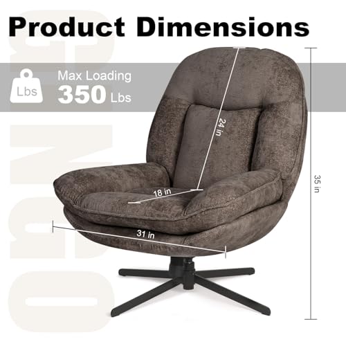 24" High Back Swivel Accent Chair Set of 2 for Living Room, Swivel Tilt Accent Chair, Comfy Reading Chair Oversized, Slightly Rocking Upholstered Armchair, Ergonomic Fabric Modern Chair, Brown