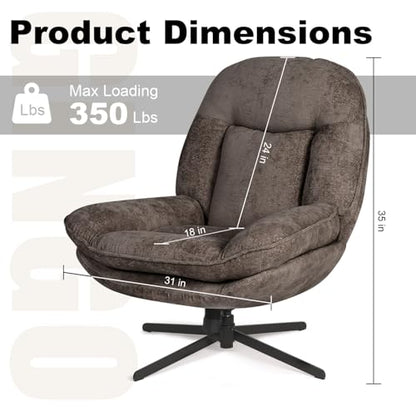 24" High Back Swivel Accent Chair Set of 2 for Living Room, Swivel Tilt Accent Chair, Comfy Reading Chair Oversized, Slightly Rocking Upholstered Armchair, Ergonomic Fabric Modern Chair, Brown