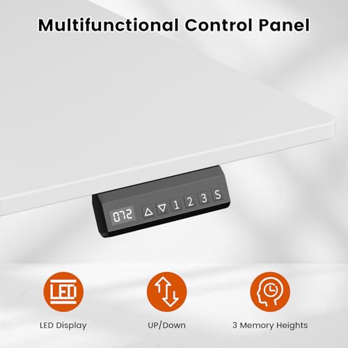 Electric Standing Desk with Drawers, 55 x 24 Inches Height Adjustable Sit Stand Desk with Storage, 3 Memory Preset Home Office Computer Desk, Printer Cabinet, 2 Hooks, Cable Management, White