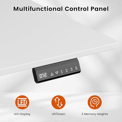 Electric Standing Desk with Drawers, 55 x 24 Inches Height Adjustable Sit Stand Desk with Storage, 3 Memory Preset Home Office Computer Desk, Printer Cabinet, 2 Hooks, Cable Management, White