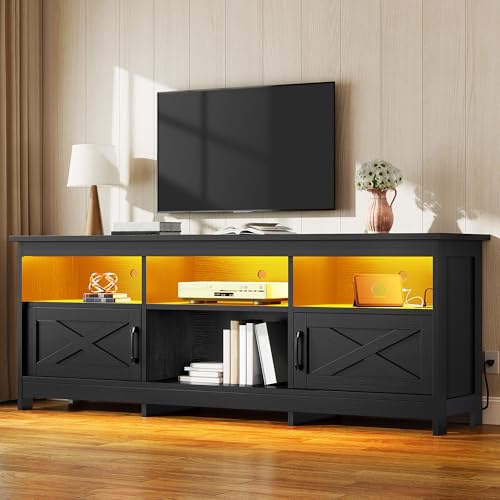 70" Farmhouse TV Stand for 70-80" TVs with LED, Living Room, Black, view 2