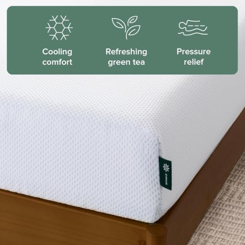 Zinus 6 Inch Queen Green Tea Cooling Memory Foam Mattress, Medium Feel, view 5